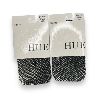 HUE Wool Boucle Open Knit Tights Black Wool Blend Fishnet 2 Pair Size M/ L NWT